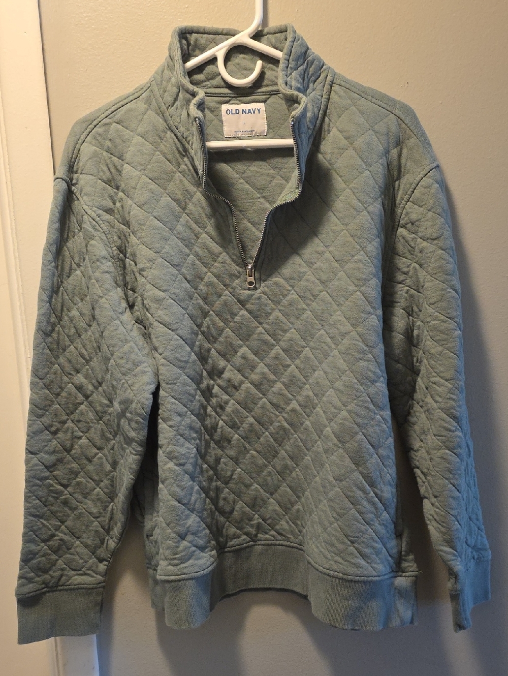 Old Navy Men's Quilted Zip Pullover in Sage Green